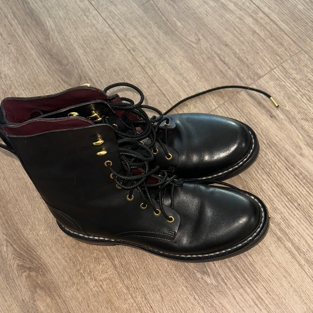 Rag & Bone Combat Black Leather Lace-Up Boots size 37.5